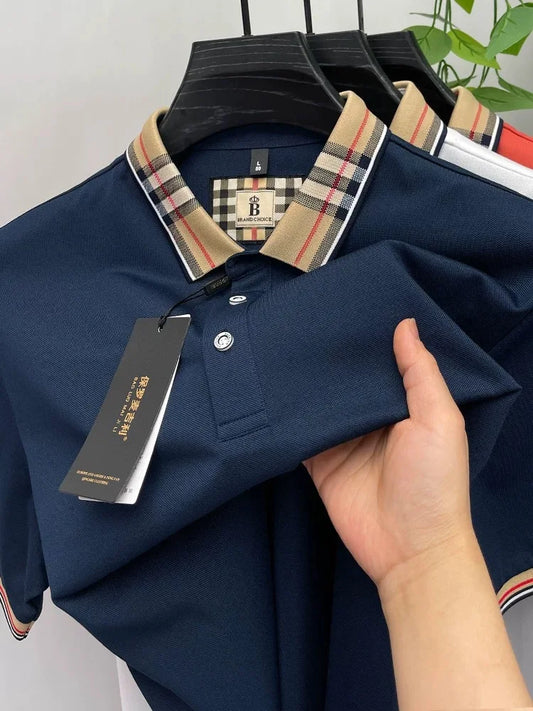 Luxury brand short sleeve polo shirt men fashionable simple solid color summer mercerized cotton breathable casual lapel T shirt