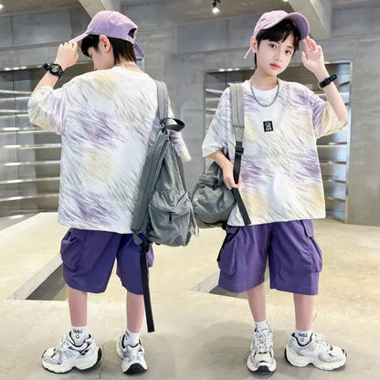 Summer Short-sleeved Suit Kid Costume Fashion Children 8 To 14 Years Children's Clothing From 12 Boy Outfit Wear Men's Sets Boys