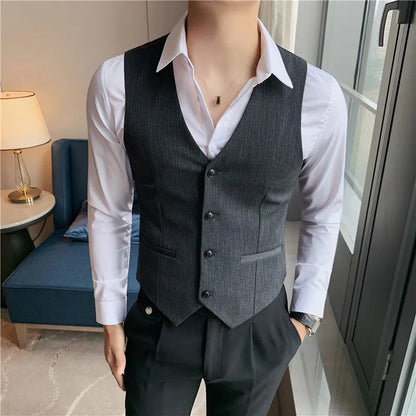 Plus Size 7XL 6XL 5XL Men's Fashion Striped Suit Vest British Style Business Work Slim Fit Wedding Social Sleeveless Vest