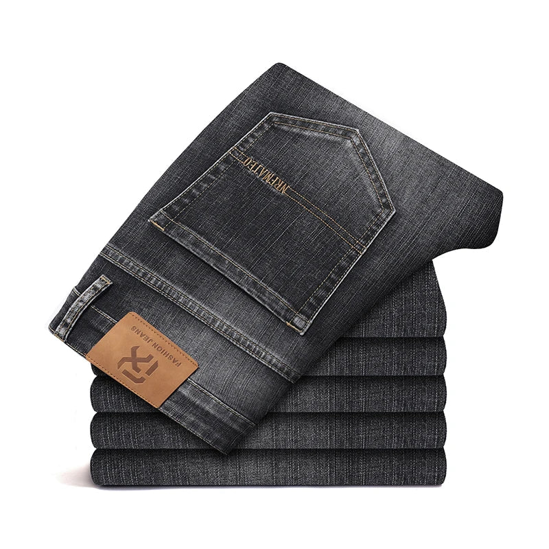 2026 New Autumn Men's Blue Straight-leg Jeans Business Casual Cotton Stretch Denim Pants Male Brand Plus Size 40 42 44