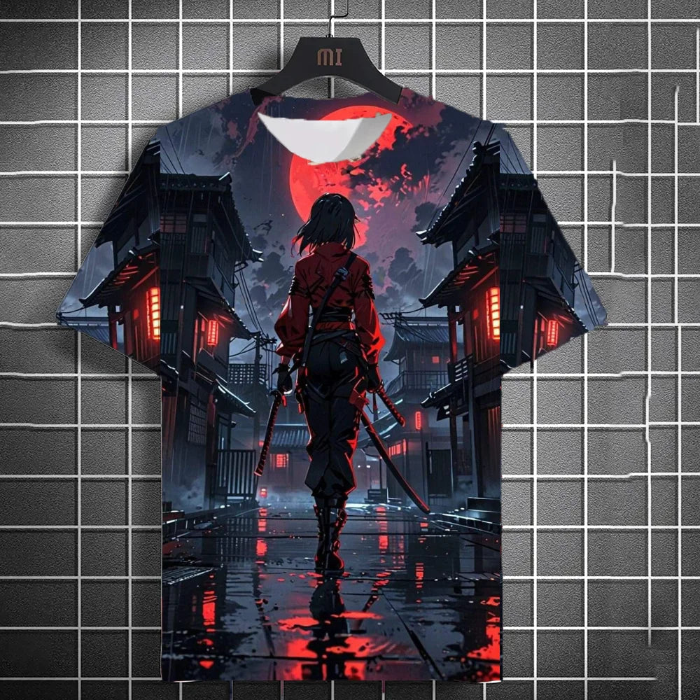 Japanese Style Samurai Katana Girl T-Shirts 3D Print Personality Anime T shirt Men/Women Short Sleeve Top Fashion Men's Clothes