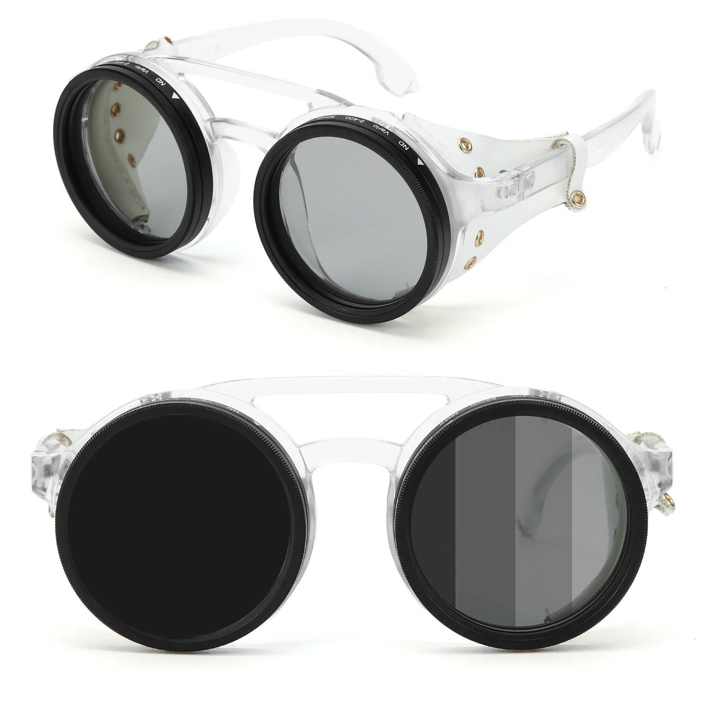High Quality ND9 Adjustable Dimming Sunglasses Retro Punk Round Men's Outdoor Fishing UV400 Polarized Driving Sunglasses