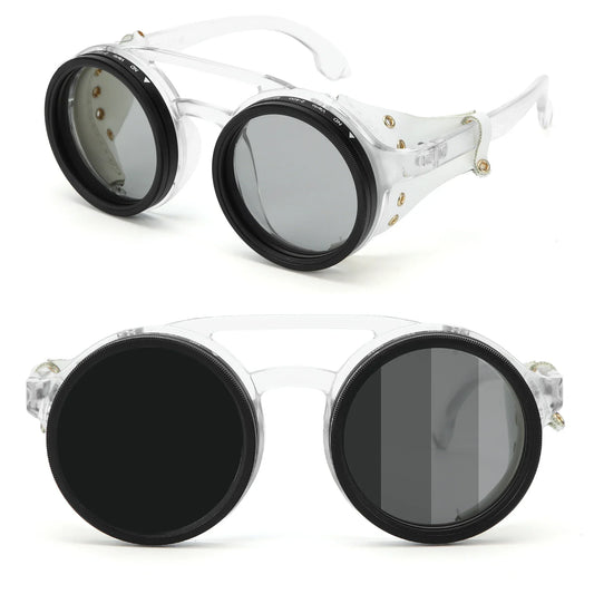 High Quality ND9 Adjustable Dimming Sunglasses Retro Punk Round Men's Outdoor Fishing UV400 Polarized Driving Sunglasses