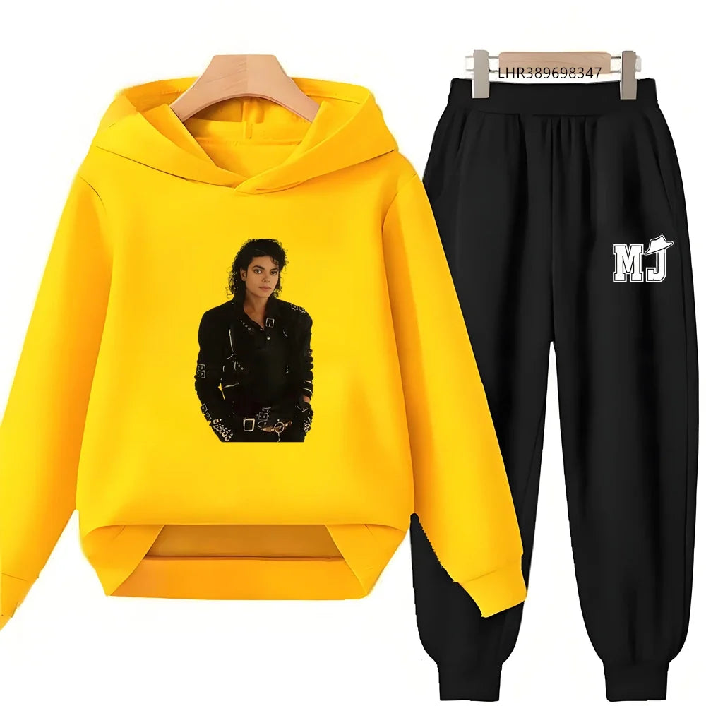 Children's Hoodie+Pants Suit Black 3-12 Years Girl Sweatshirt Sets Boys Pants Suits Michael Jackson Printing Autumn Clothing