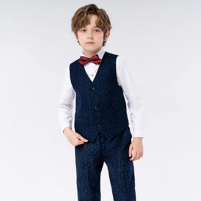 Autumn Handsome Classic Kids Tuxedo 5 Pieces For School Activities Graceful Boys Lapel Suits Wedding Ring Bearer 3-14Y In Stock
