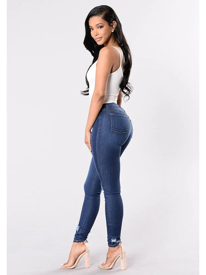 2024 Women Stretch Skinny Ripped Jeans Lady High Waist Pencil Long Pants Narrow Straight Leg Wrap Hips Plus Size S-3XL Trousers