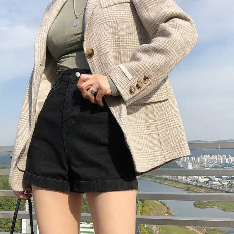 Spring Summer Women Denim Shorts Fashion Female Wide Leg Short Jeans Pant Women High Waist Black Casual Shorts Girls