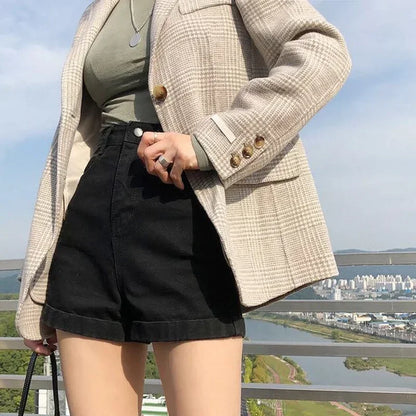 Spring Summer Women Denim Shorts Fashion Female Wide Leg Short Jeans Pant Women High Waist Black Casual Shorts Girls