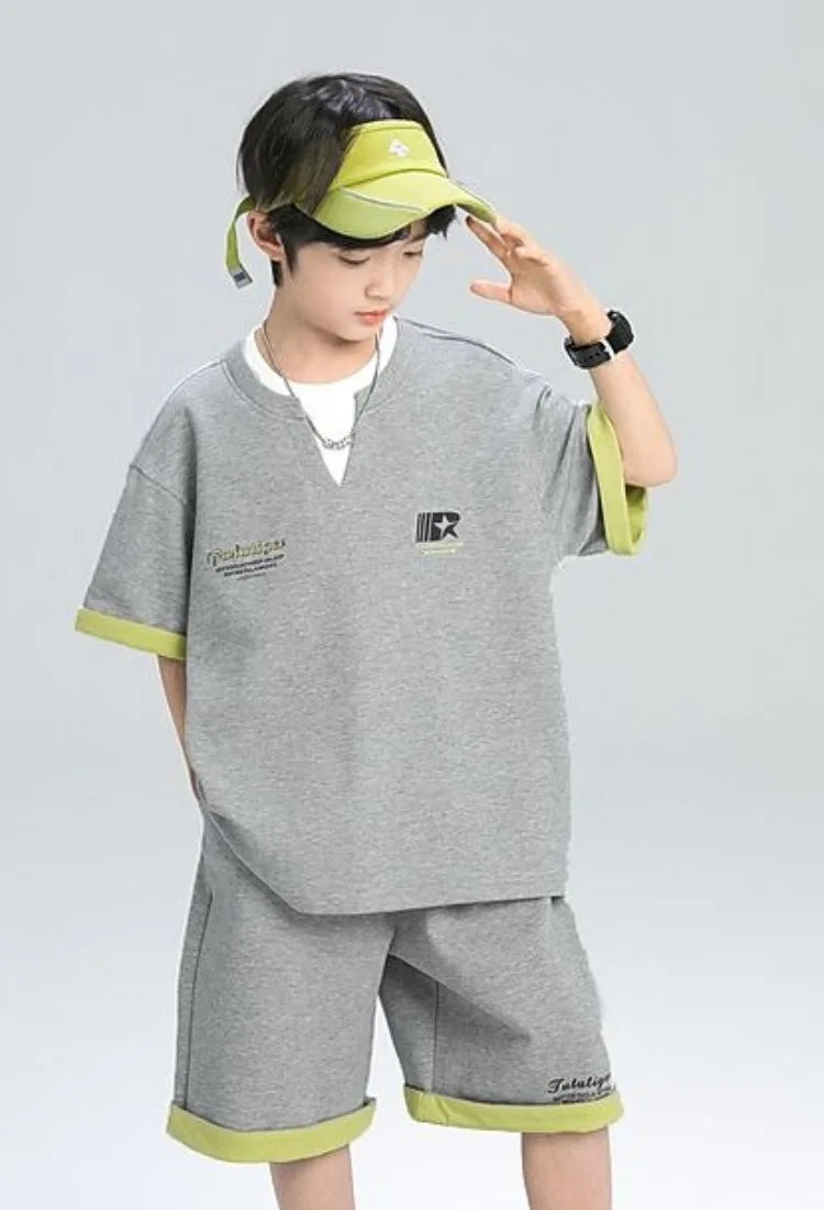 Sporty Korean Children's Clothes 2025 Boys Sets Tracksuit for Boy Top Shirts Tops Home Clothing 10 14 Years Kids Summer Set Suit