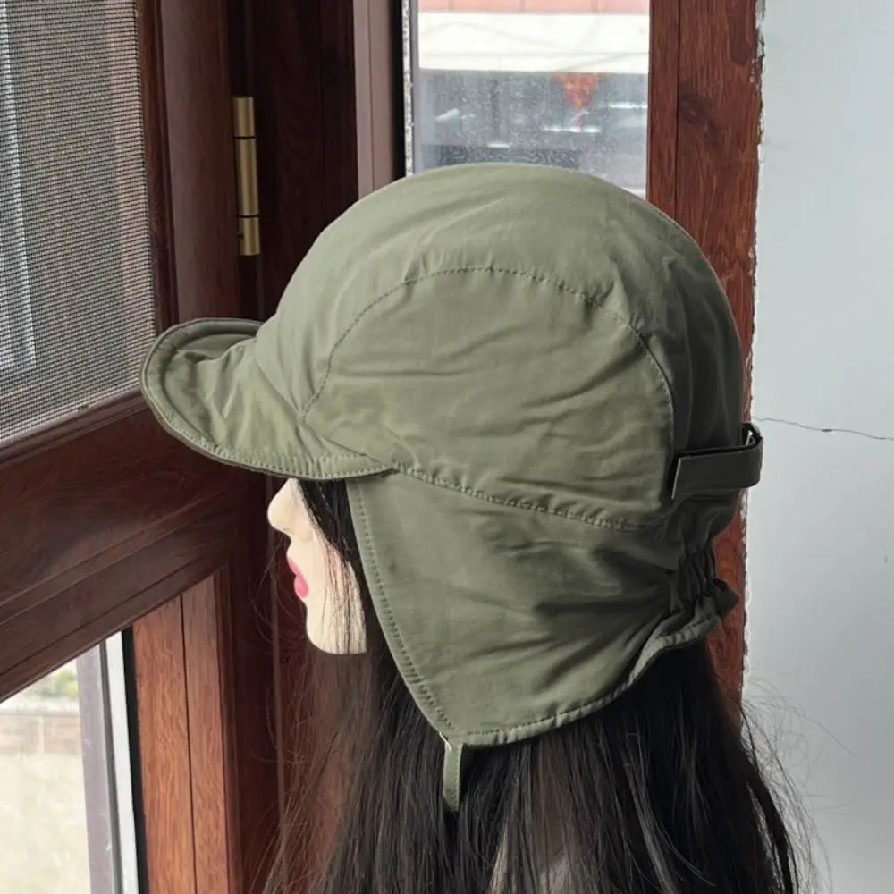 Japanese Retro Bomber Hat Solid Color Windproof Velvet Pilot Hat Ear Protection Lei Feng Hat Keep Warm
