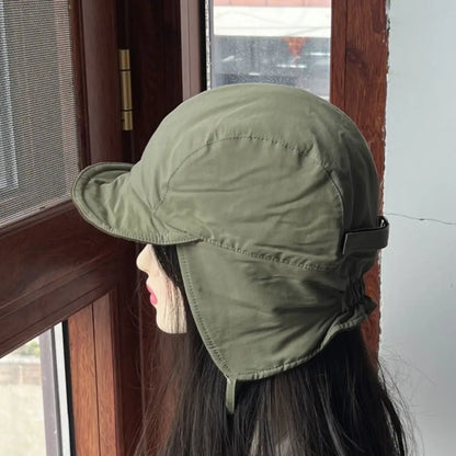 Japanese Retro Bomber Hat Solid Color Windproof Velvet Pilot Hat Ear Protection Lei Feng Hat Keep Warm
