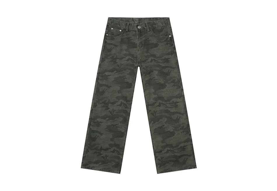 2025 Four Seasons Men's Youth Popular Multi color Pattern Camouflage Pants Basic Versatile Straight Wash Casual Cowboy Pants