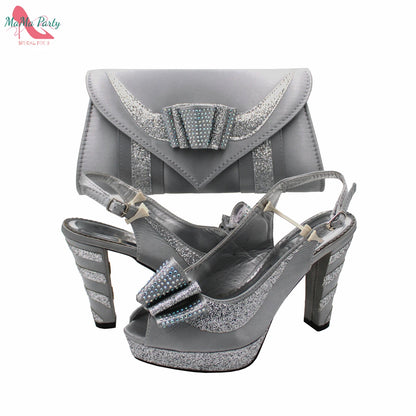 2021 Specials Design Black Color Nigerian Women Shoes and Bag Set High Quality Slingback Sandals with Appliques for Wedding