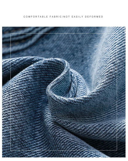 Summer Retro Fashion Denim Shorts for Men Loose Straight Leg Multi-pocket Short Jeans With Elastic Waist and Drawstring Male