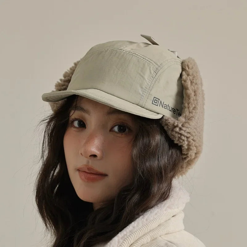 High Quality Unisex Winter Letter Printed Lei Feng Cap Fleece Lined Warm Outdoor Skiing Flight Hat Ear Protection Russian Hat