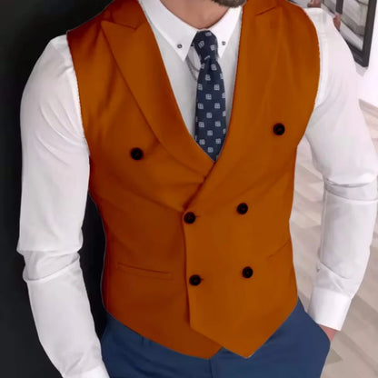 Men Vest Ivory Double Button Solid With Lapel Waistcoat Suit For Wedding Birthday Banquet Office Business Work Men Suit Vest