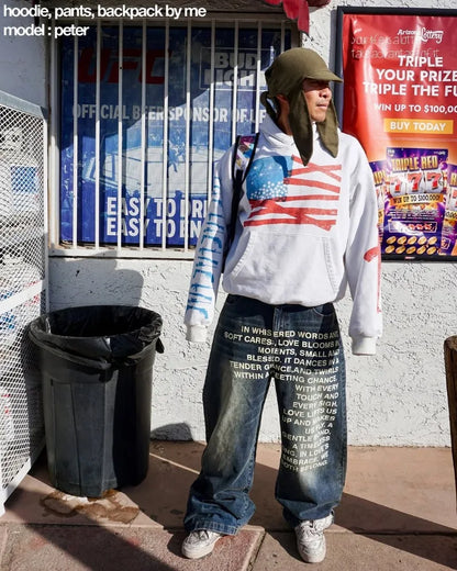 Y2K Men Jeans Vintage American Pattern Letter Jeans Streetwear Gothic Harajuku Hip Hop Men Women Fashion Casual Wide Leg Jeans