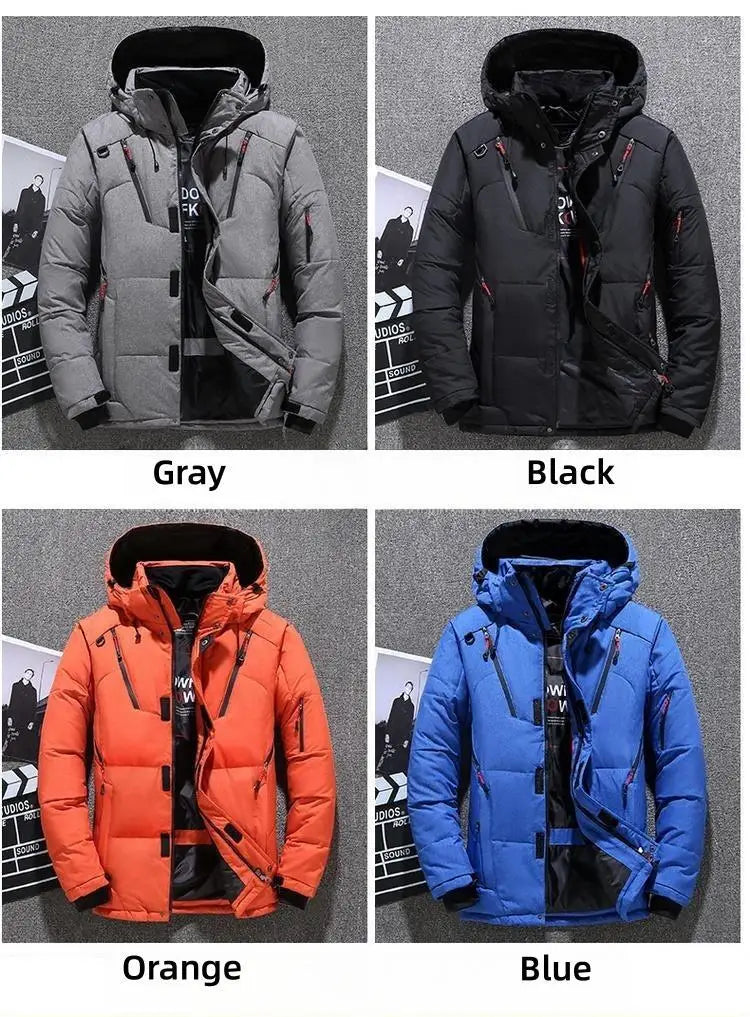 Winter White Duck Down Jacket Men Travel Hiking Thicken Warm Hooded Puffer Jackets Windproof Overcoat Down Coat Male Clothing
