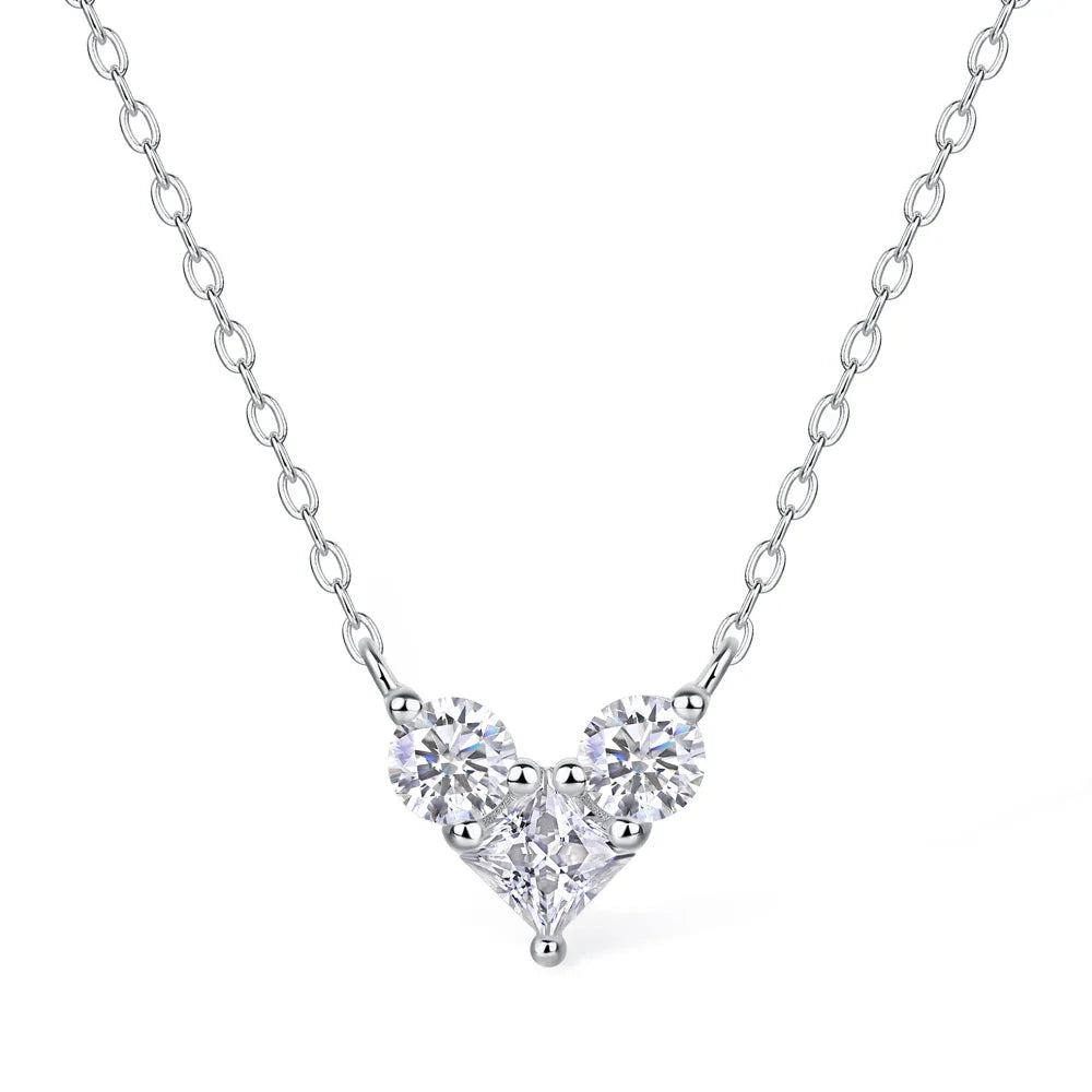 4mm Princess Cut Moissanite Necklace 925 Sterling Sliver Chain Plated 18k White Gold Heart Necklace for Women Jewelry