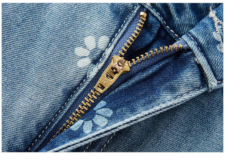 All Over Print Denim Pants Women Sweet Niche 2025 Summer New Cotton Wide Leg Trousers