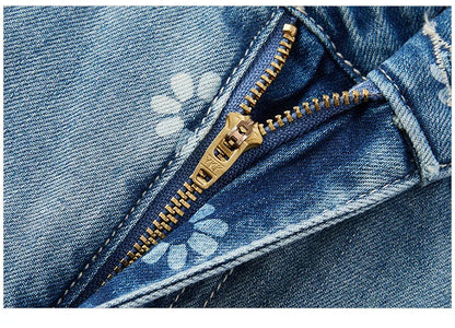 All Over Print Denim Pants Women Sweet Niche 2025 Summer New Cotton Wide Leg Trousers