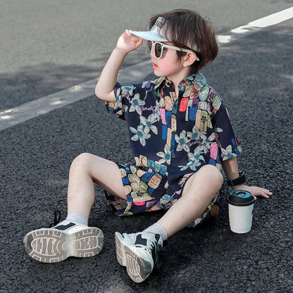Printed Shirt Korean Clothing Children Top Children's From 8 12 Years Summer Suit for Boy Kids Boys Clothes Set 4 Old Costume 7
