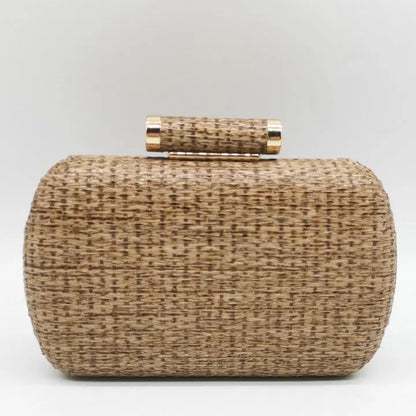 Straw Women Metal Clutches Chain Shoulder and Crossbody Bags Ladies Party Cockatail Evening Beach Clutch Purse