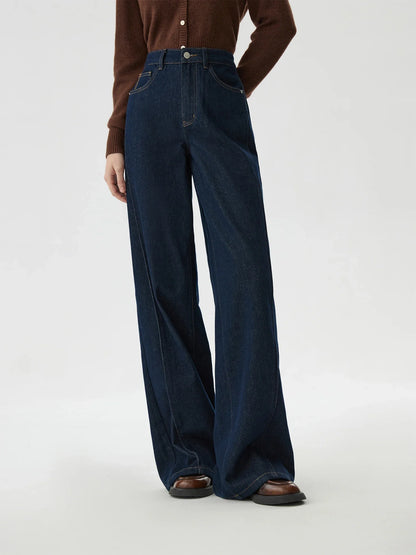 FSLE 2025 New Arrival Women Jeans High Waist Cotton Wide Leg Trousers Dark Denim Blue Loose Floor Length Female Jeans Streetwear