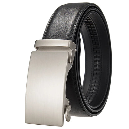 3.5cm High End Handsome Metal Alloy Automatic Buckle Belt Men's Genuine Leather Waistband Fashion Business Black Brown Belts