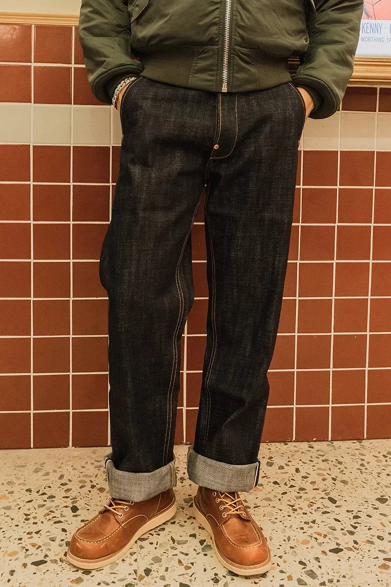 Denim Jeans Loose Straight Fit Heavyweight Raw Denim Pants