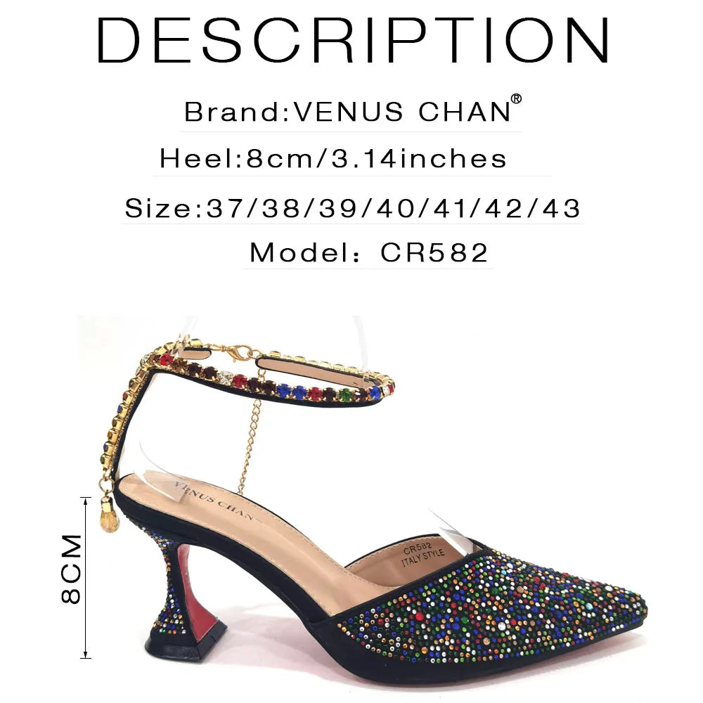 2023 Italian Design Luxury Women's Shoes And Bag Set, Full Diamond Decoration Metal Closure Bag