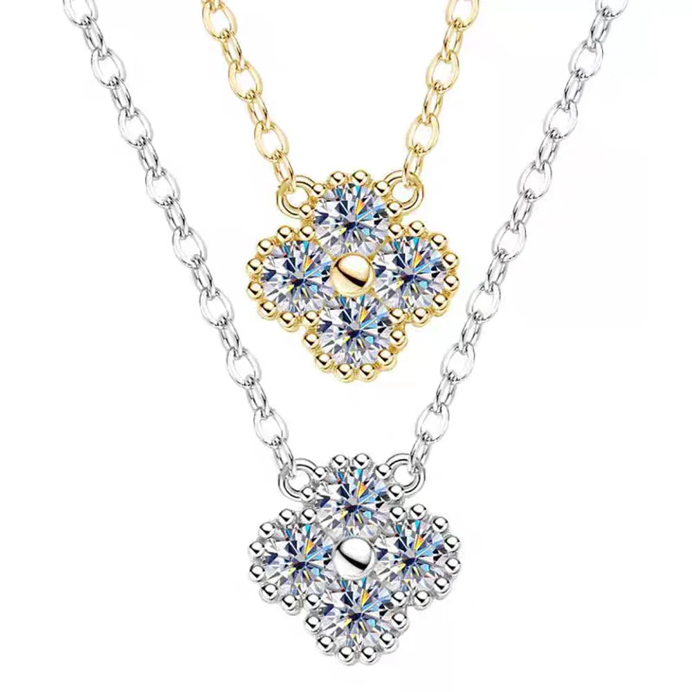 3mm Four Leaf Clover Moissanite Bracelet Necklace for Women D VVS 925 Sterling Silver Lab Diamond Hand Neck Chain Jewelry