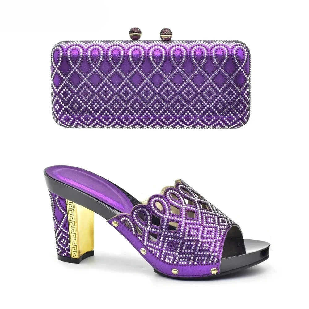 Italian Ladies Shoes and Bags To Match Set Decorated with Rhinestone Plus Size Shoes Women Heel Women Shoes and Bag Set In Italy
