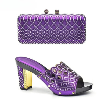 Italian Ladies Shoes and Bags To Match Set Decorated with Rhinestone Plus Size Shoes Women Heel Women Shoes and Bag Set In Italy