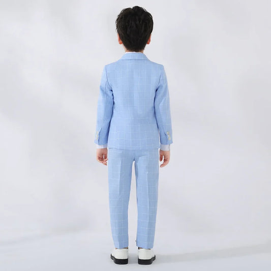 Boys Suit Wedding Ring Bearer Outfit Kids Suit Set Plaid Striped Blazer Suit Pants Bow Tie Pink Suit 2-14Years