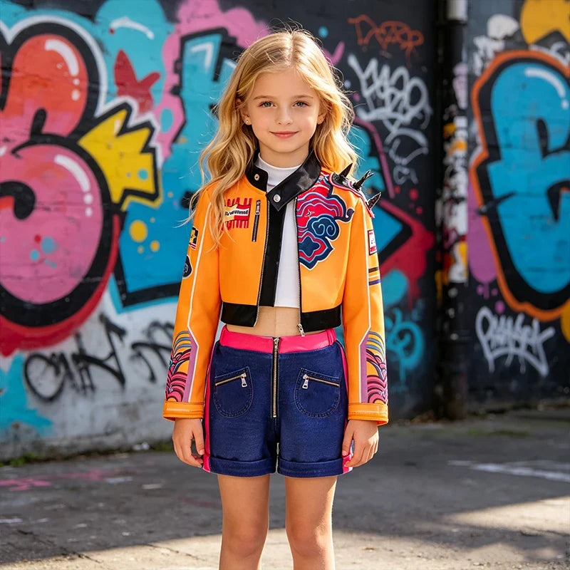 Girls Hip Hop Dance Outfit Set Multi Styles Crop Top Jacket Skirt Shorts Kids Jazz Stage Performance Costume