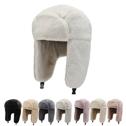 Women Men Thick Plush Windproof Winter Hat Russian Ushanka Snow Caps Bomber Hat