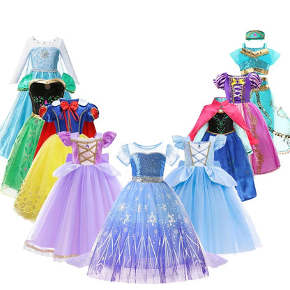 Kids Princess Costume Children Elsa Anna Halloween Dress Girl Cinderella Snow White Dress Rapunzel Mermaid Pageant Disguise