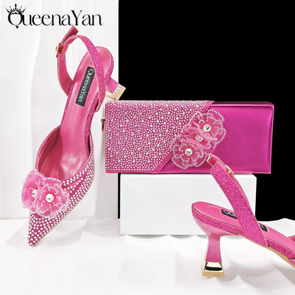 Elegant African-Inspired Evening Shoes and Handmade Clutch Set Pointed Toe High-Heel Women's Footwear and Matching Bag