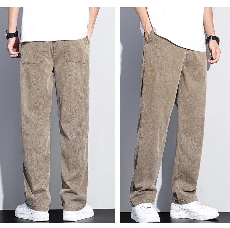Brand Clothing Summer New Soft Lyocell Fabric Jeans Men Blue Elastic Waist Loose Straight Thin Denim Trousers Male Plus Size 5XL