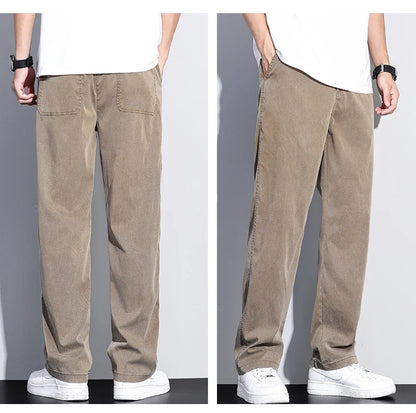Brand Clothing Summer New Soft Lyocell Fabric Jeans Men Blue Elastic Waist Loose Straight Thin Denim Trousers Male Plus Size 5XL