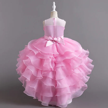 New Girls Elegant Princess Dress Embroidered Sequins Birthday Ball Evening Dress Party Fluffy Cake Dress 4-12 Years Old clothin
