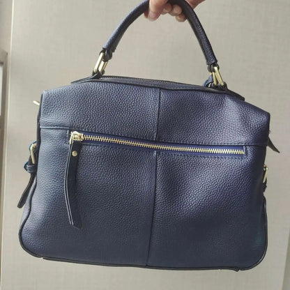 Dark Blue Women Boston Bag 100% Genuine Leather Handbags Female Charm Crossbody Purse Luxury Shoulder Bags For Work Shoppi