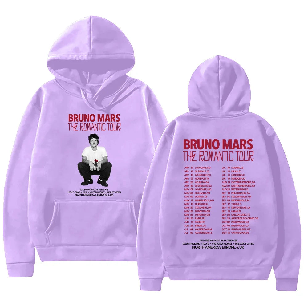 Bruno Mars The Romantic 2026 Tour Hoodie Bruno Mars Sweatshirt Unisex Youth and Adult Tops Concert Outfits High Street Pullover