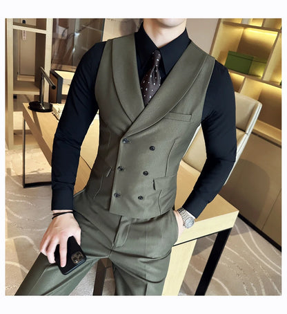 Men Luxury Double Breasted Design Solid Vest Formal Groom Wedding Dress Suit Vest Set Fashion Mens Club Singer Clothing 6XL-M