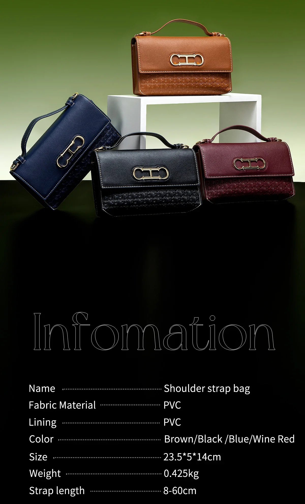 Premium Leather Handbag Monogram Embossing Metallic Clasp Portable Handle Structured Silhouette Ideal Office Evening Events
