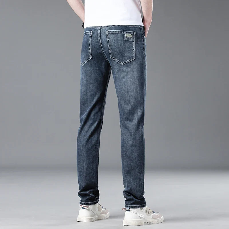 Soft Slim Men's Jeans Summer Thin Straight Business Casual Trousers Fashion Korean Comfortable Cool Brand Man Pants