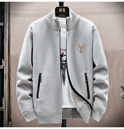 New Men's Fleece Cardigan Sweater Embroidery Casual Knit Sweater Jacket High Quality Male Autumn Winter Clothing