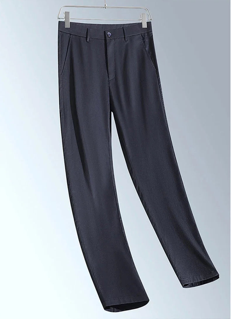 Mulberry Silk Pants Men's Summer Thin Breathable Business Casual Loose Trousers Straight Non-iron Solid Color Plus Size 3colors