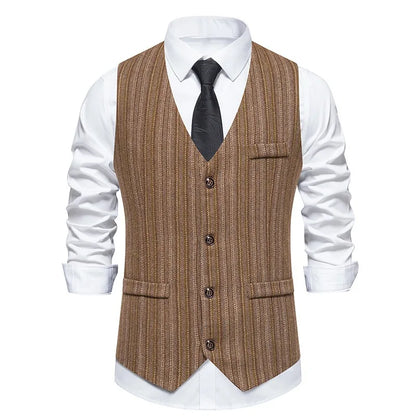 Men Waistcoat Autumn Vintage Striped Single-breasted Man Vest Slim Sleeveless Business Casual Versatile Male Suit Vest